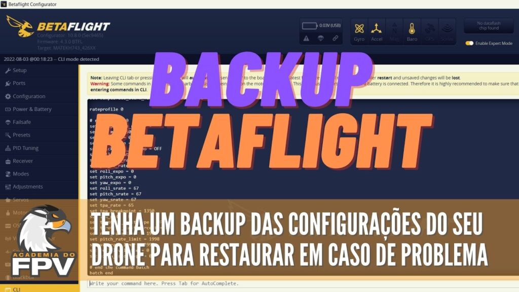 Drone FPV: Como fazer um backup das configurações do seu drone de FPV no Betaflight!