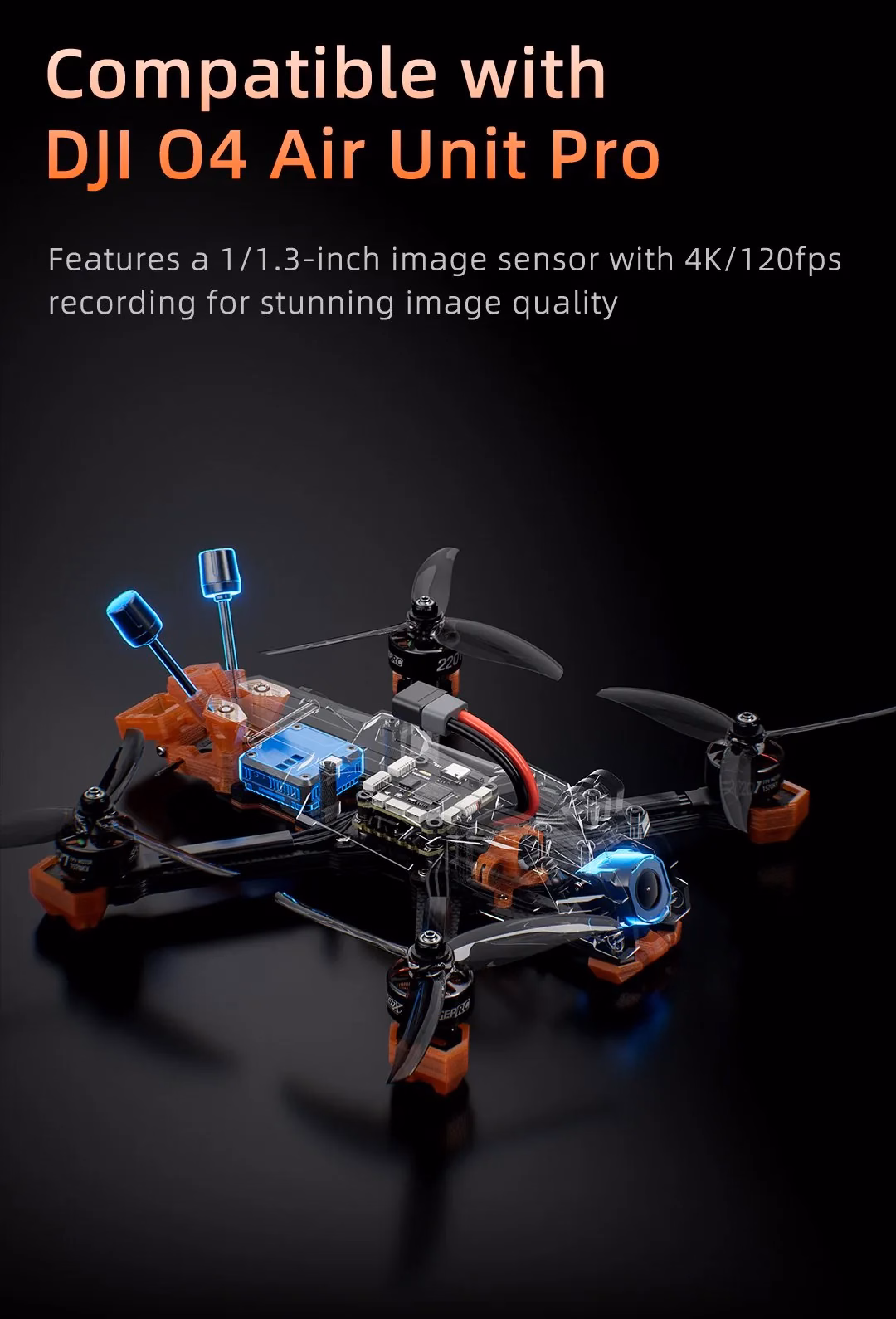 DJI O4 Air Unit Pro instalada no Vapor D5 8S